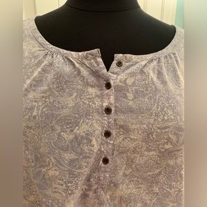 Ruff Hewn, Woman’s Cotton Blouse, Short Sleeve, Henley, Paisley, Lt. Blue, XL